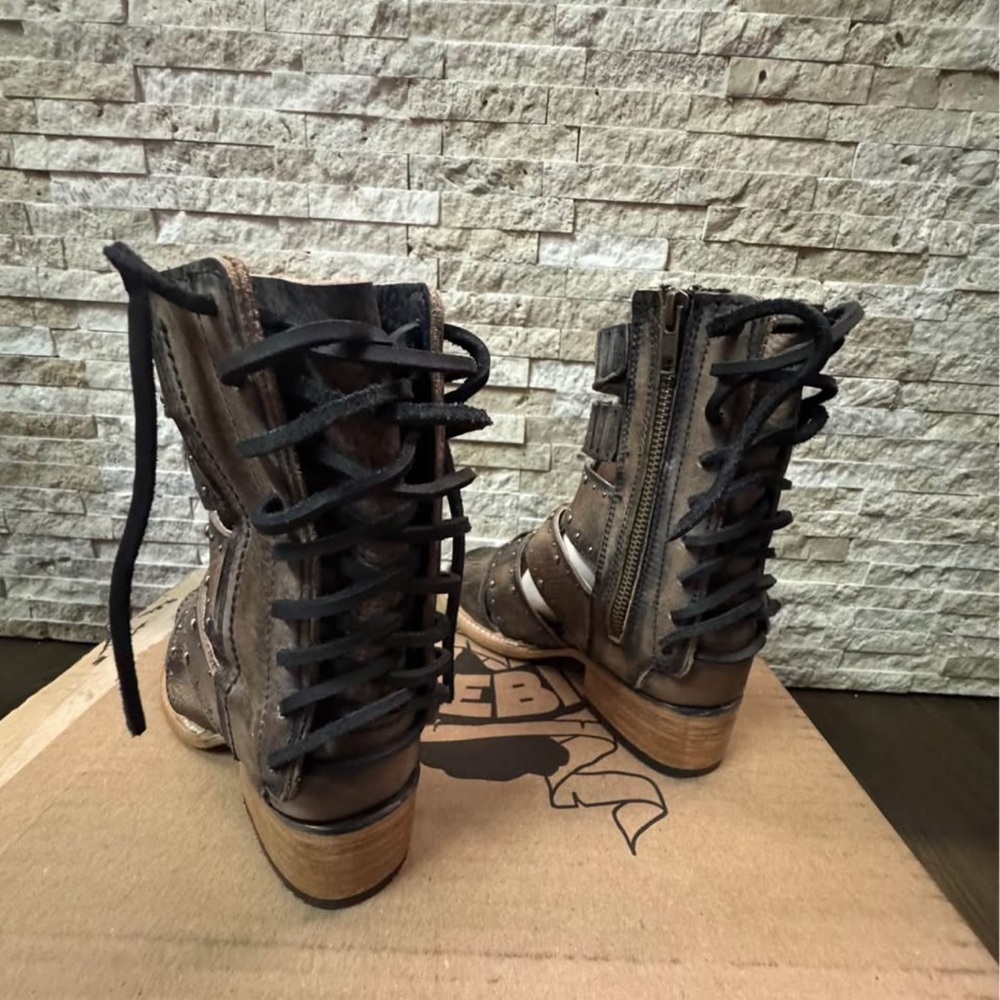 freebird Brown Studded Gladiator Mule Boots - Picture 2 of 4